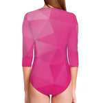 Pink Polygonal Geometric Print Long Sleeve Swimsuit