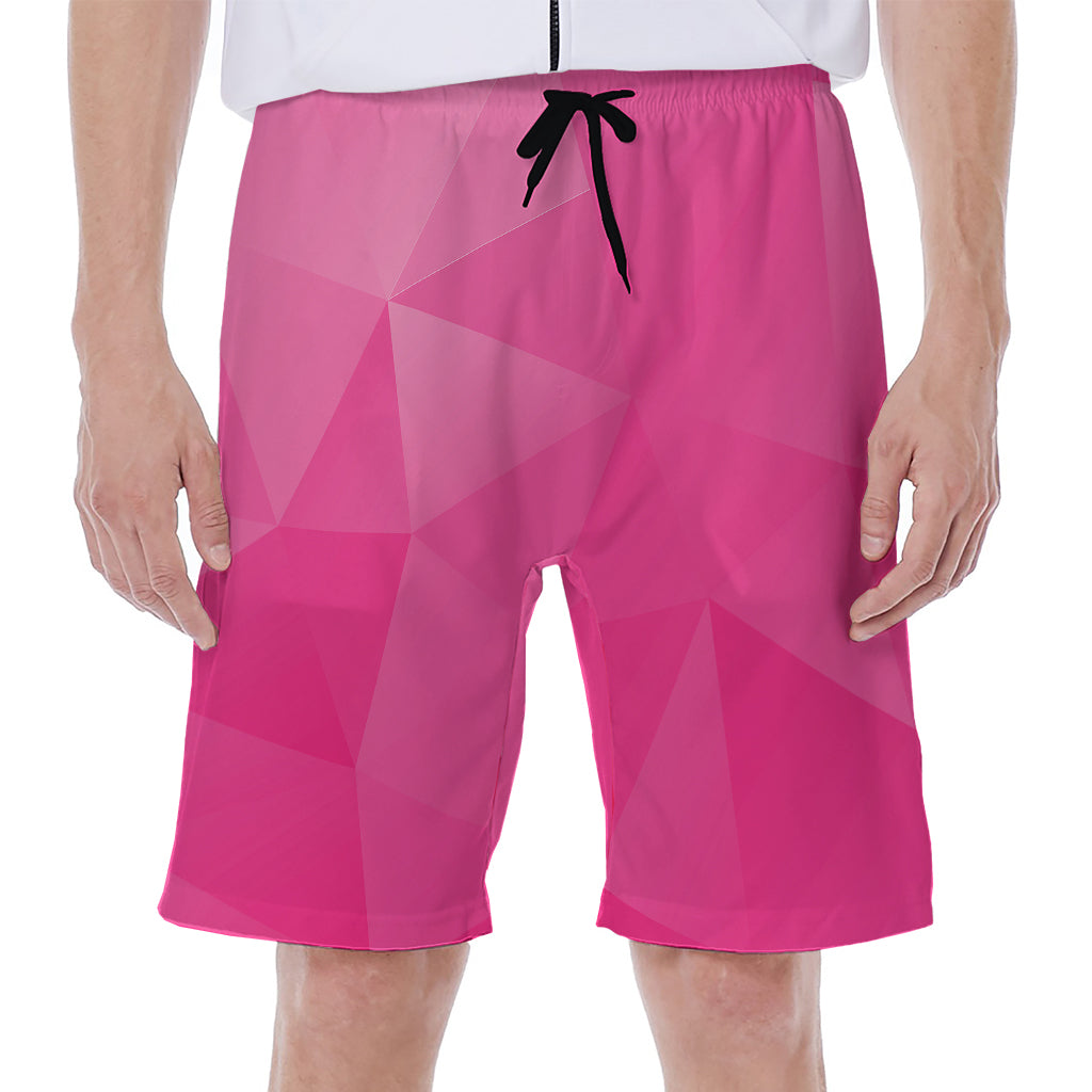 Pink Polygonal Geometric Print Men's Beach Shorts