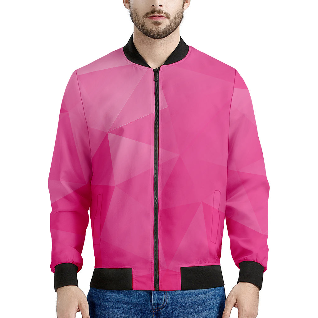 Pink Polygonal Geometric Print Men's Bomber Jacket
