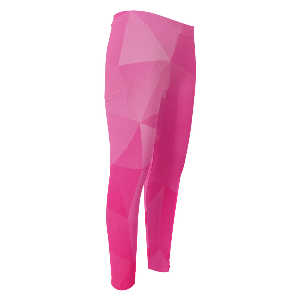 Pink Polygonal Geometric Print Men's Compression Pants