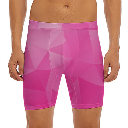 Pink Polygonal Geometric Print Men's Long Boxer Briefs