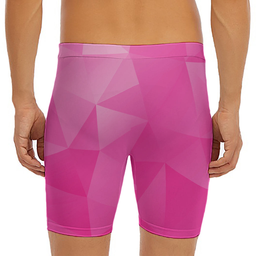 Pink Polygonal Geometric Print Men's Long Boxer Briefs