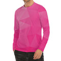 Pink Polygonal Geometric Print Men's Long Sleeve Rash Guard