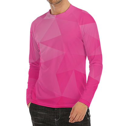 Pink Polygonal Geometric Print Men's Long Sleeve Rash Guard