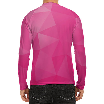 Pink Polygonal Geometric Print Men's Long Sleeve Rash Guard
