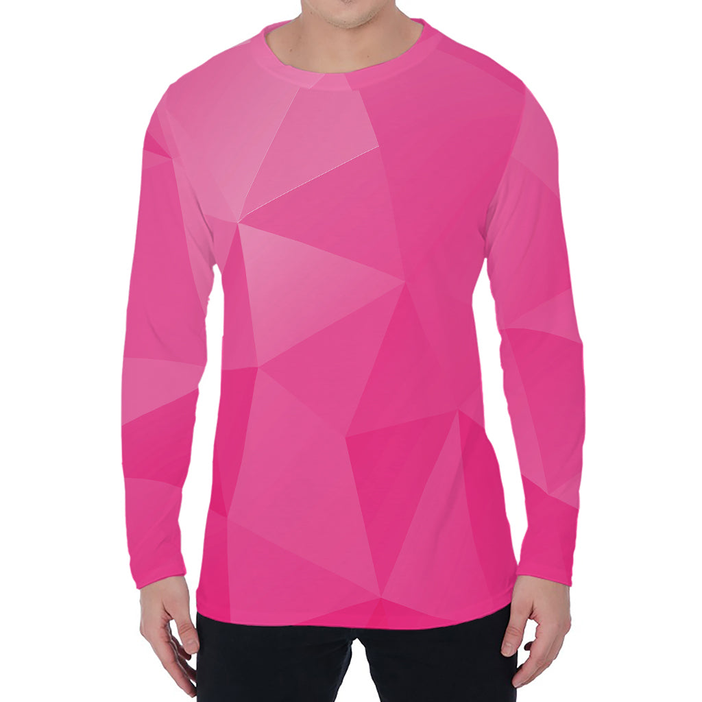 Pink Polygonal Geometric Print Men's Long Sleeve T-Shirt