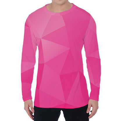 Pink Polygonal Geometric Print Men's Long Sleeve T-Shirt