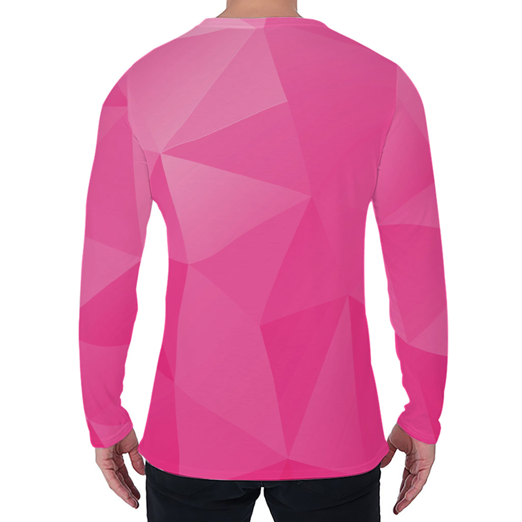 Pink Polygonal Geometric Print Men's Long Sleeve T-Shirt