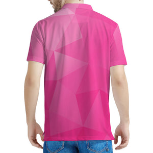 Pink Polygonal Geometric Print Men's Polo Shirt