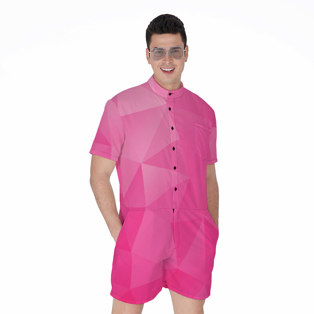 Pink Polygonal Geometric Print Men's Rompers