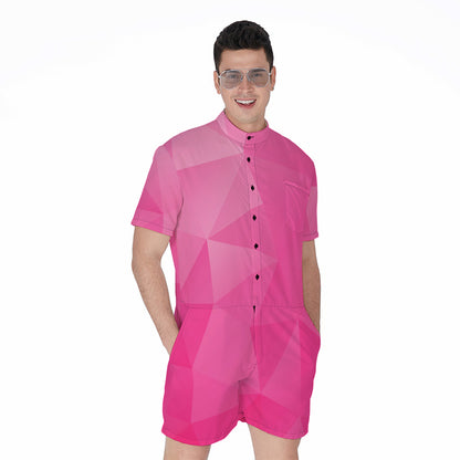 Pink Polygonal Geometric Print Men's Rompers