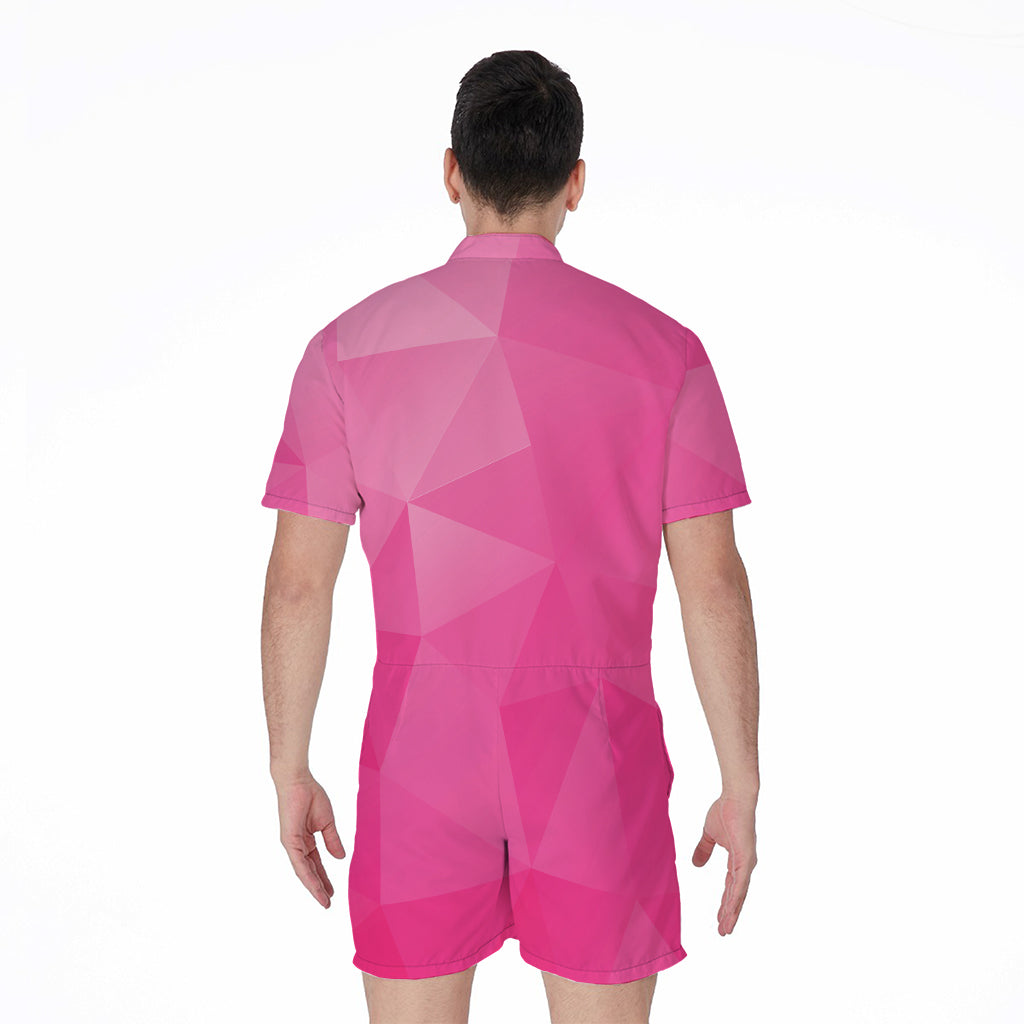 Pink Polygonal Geometric Print Men's Rompers