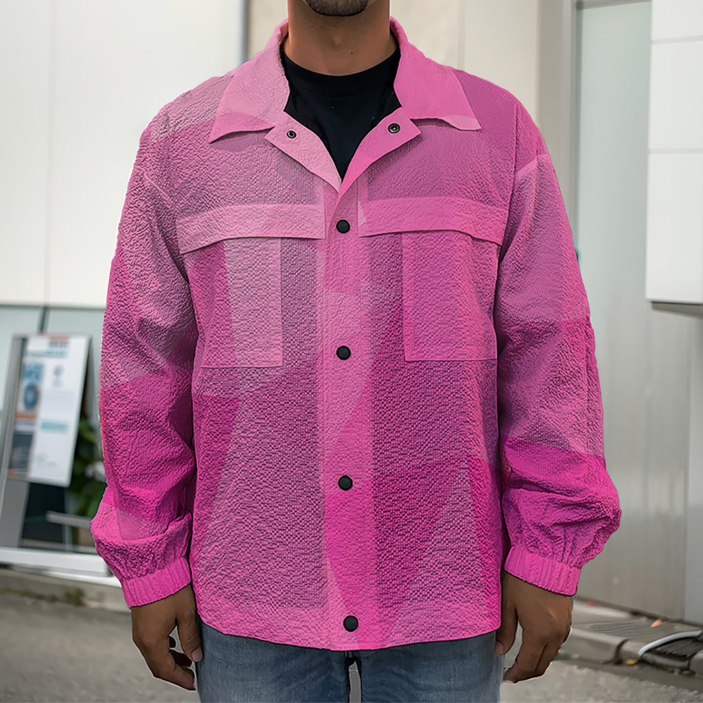 Pink Polygonal Geometric Print Men's Shirt Jacket