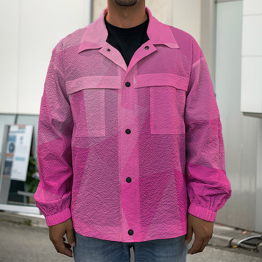 Pink Polygonal Geometric Print Men's Shirt Jacket