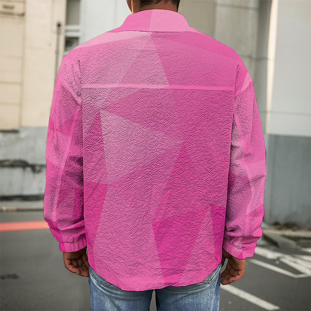 Pink Polygonal Geometric Print Men's Shirt Jacket