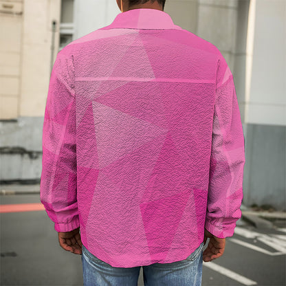 Pink Polygonal Geometric Print Men's Shirt Jacket