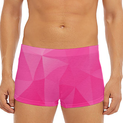 Pink Polygonal Geometric Print Men's Short Boxer Briefs
