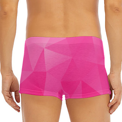 Pink Polygonal Geometric Print Men's Short Boxer Briefs