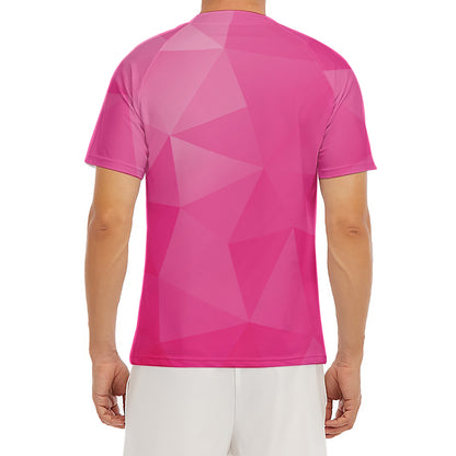 Pink Polygonal Geometric Print Men's Short Sleeve Rash Guard