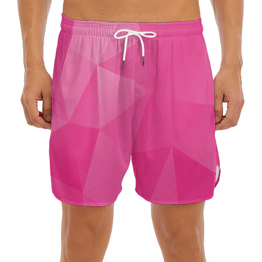 Pink Polygonal Geometric Print Men's Split Running Shorts