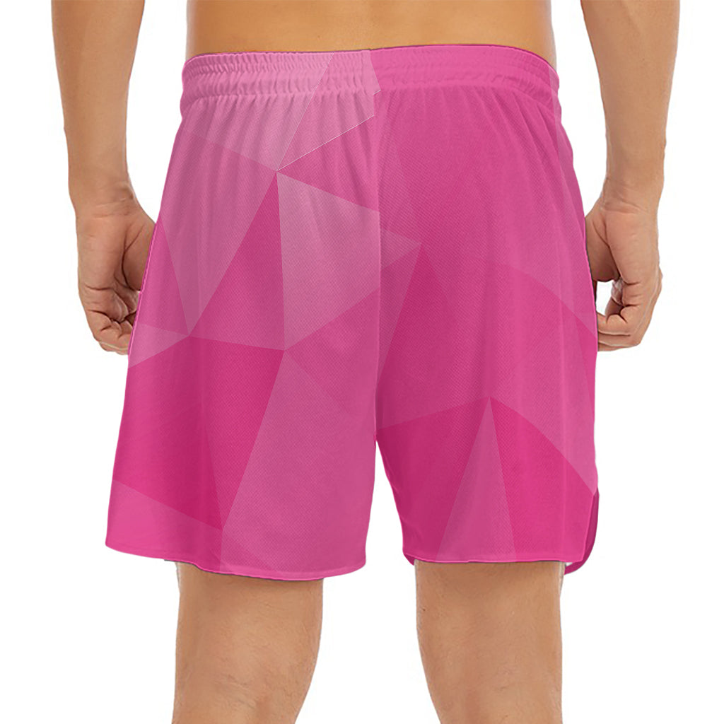 Pink Polygonal Geometric Print Men's Split Running Shorts