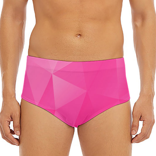 Pink Polygonal Geometric Print Men's Triangle Swim Briefs