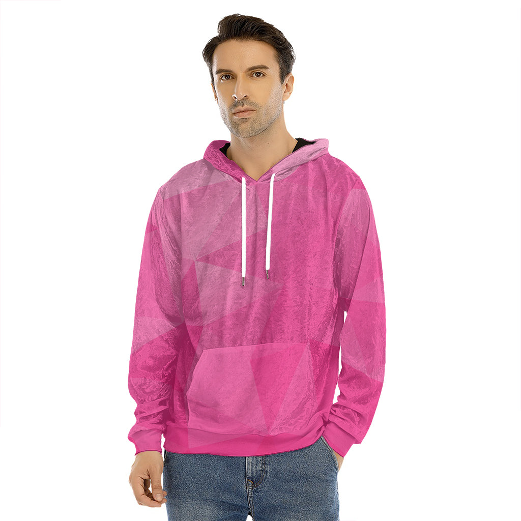 Pink Polygonal Geometric Print Men's Velvet Pullover Hoodie