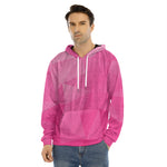 Pink Polygonal Geometric Print Men's Velvet Pullover Hoodie