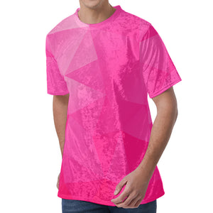 Pink Polygonal Geometric Print Men's Velvet T-Shirt