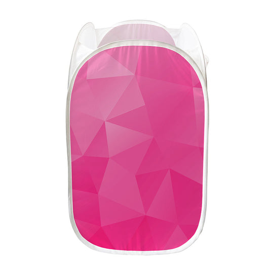Pink Polygonal Geometric Print Mesh Laundry Hamper