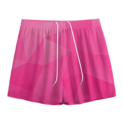 Pink Polygonal Geometric Print Mesh Shorts