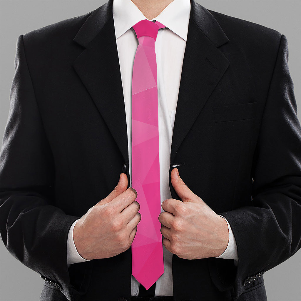 Pink Polygonal Geometric Print Necktie