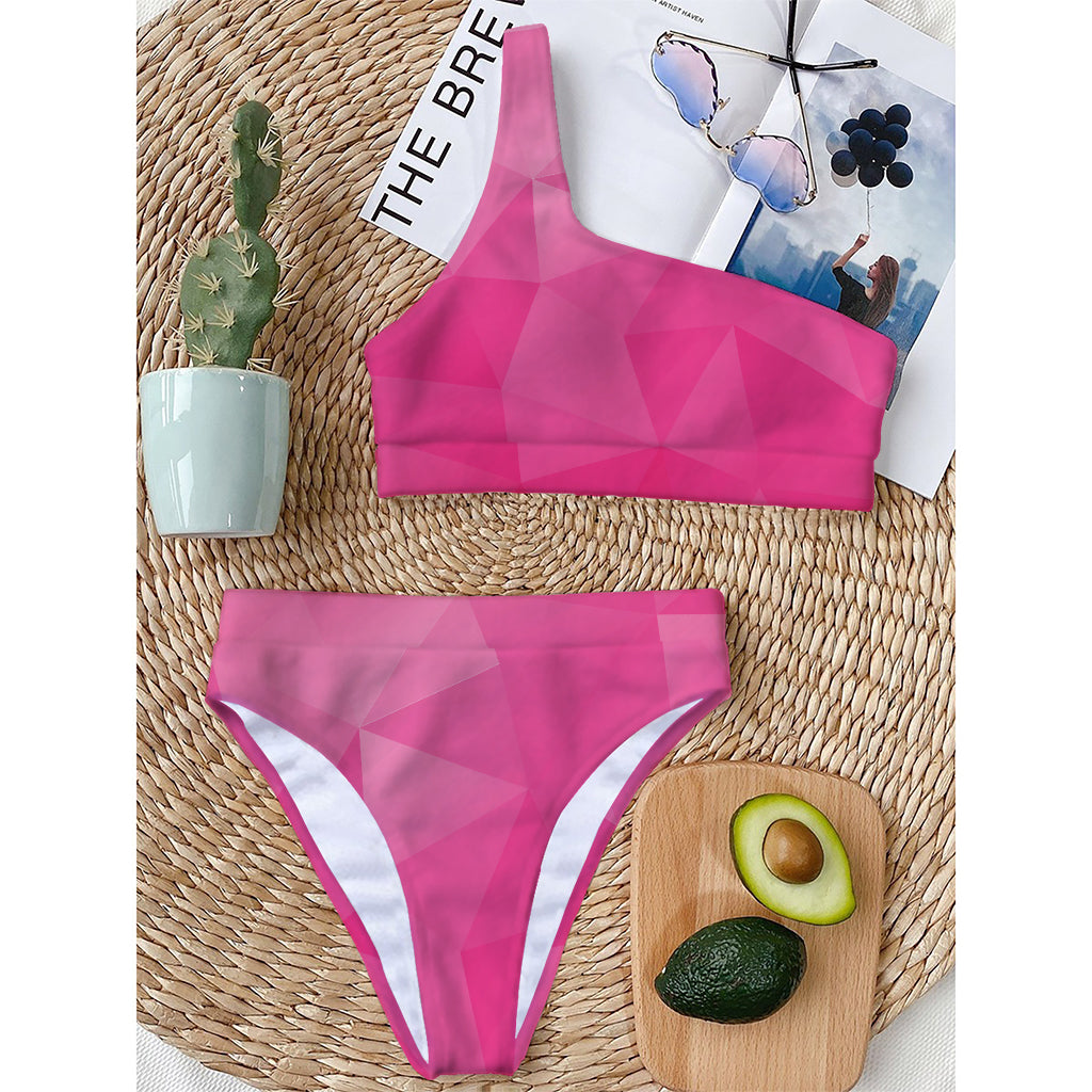 Pink Polygonal Geometric Print One Shoulder Bikini Top