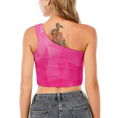 Pink Polygonal Geometric Print One Shoulder Crop Top