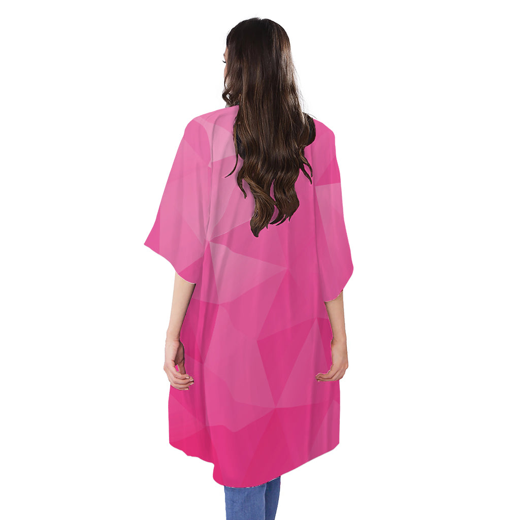 Pink Polygonal Geometric Print Open Front Beach Cover Up