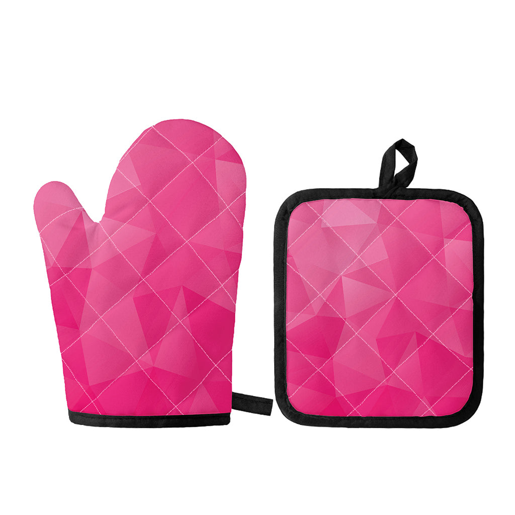 Pink Polygonal Geometric Print Oven Mitt And Pot Holder Set