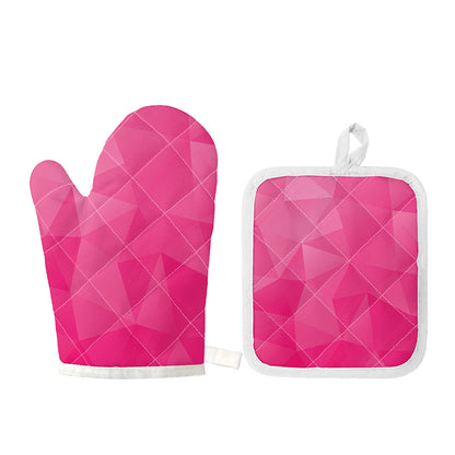 Pink Polygonal Geometric Print Oven Mitt And Pot Holder Set