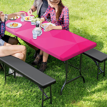 Pink Polygonal Geometric Print Picnic Table Cover