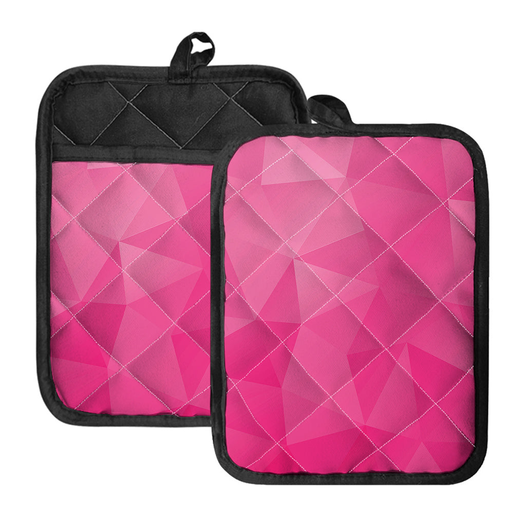 Pink Polygonal Geometric Print Pot Holders With Pocket