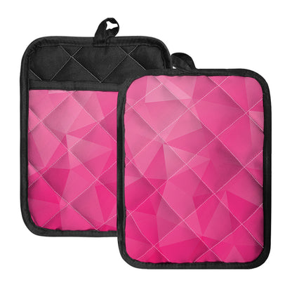 Pink Polygonal Geometric Print Pot Holders With Pocket