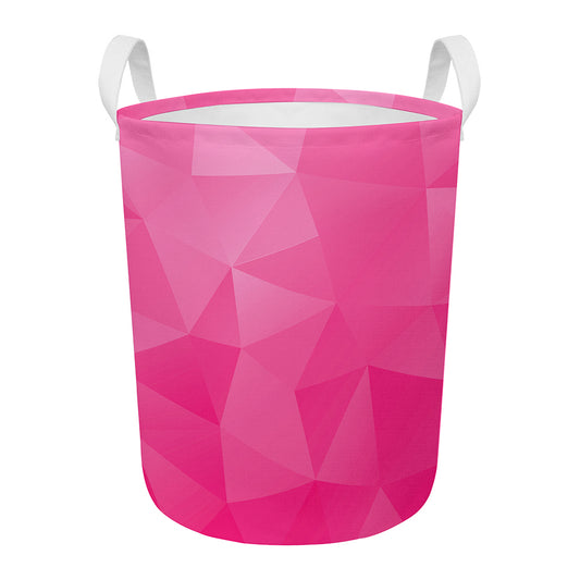 Pink Polygonal Geometric Print Round Laundry Basket