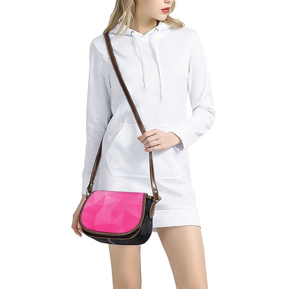 Pink Polygonal Geometric Print Saddle Bag