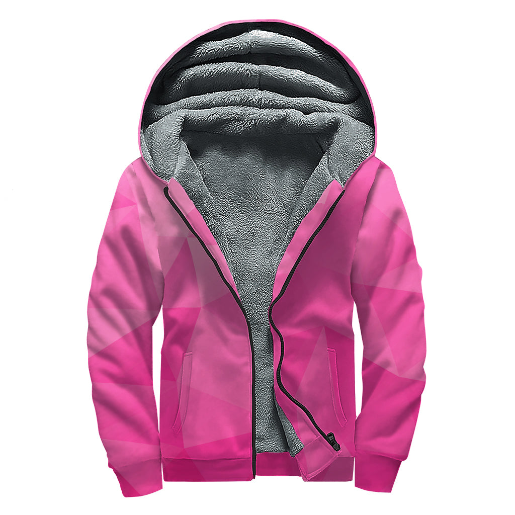 Pink Polygonal Geometric Print Sherpa Lined Zip Up Hoodie