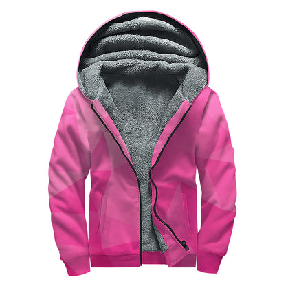 Pink Polygonal Geometric Print Sherpa Lined Zip Up Hoodie