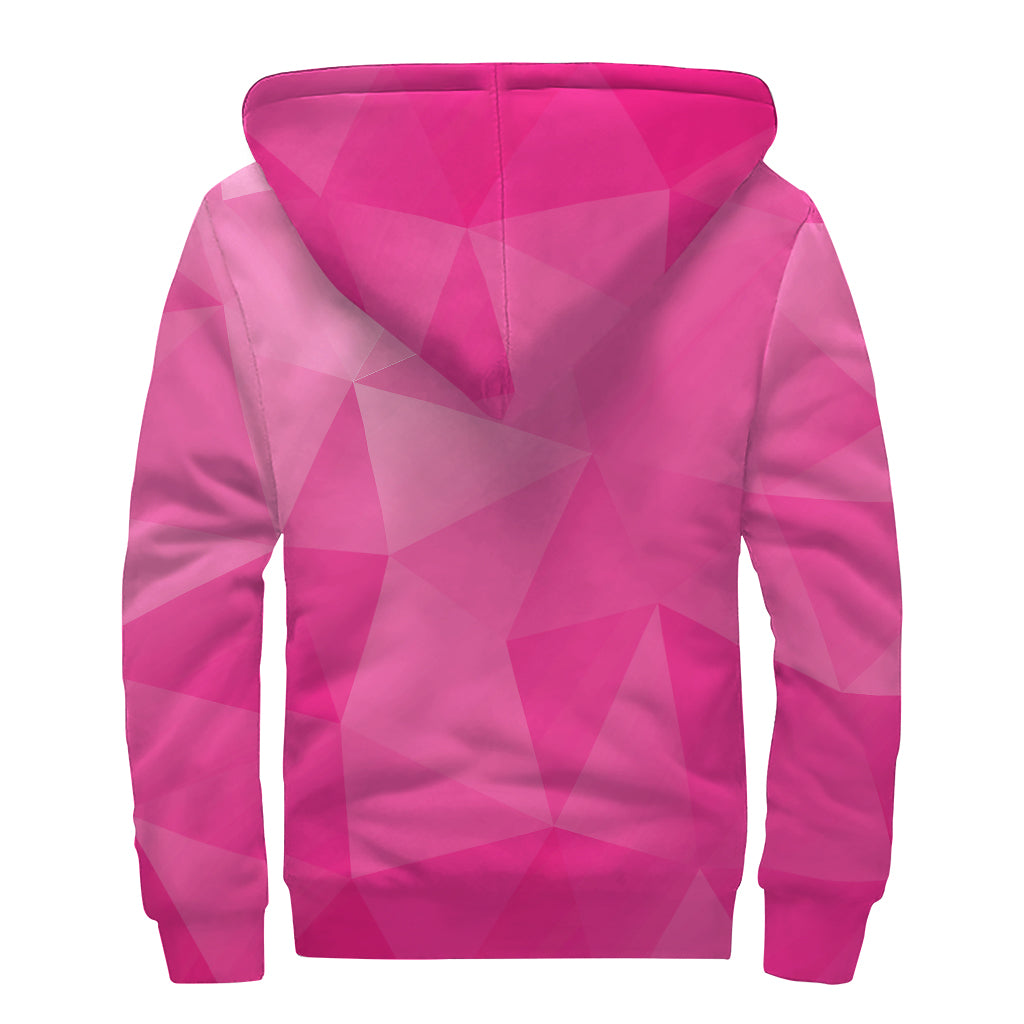 Pink Polygonal Geometric Print Sherpa Lined Zip Up Hoodie