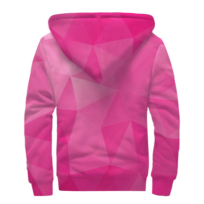 Pink Polygonal Geometric Print Sherpa Lined Zip Up Hoodie