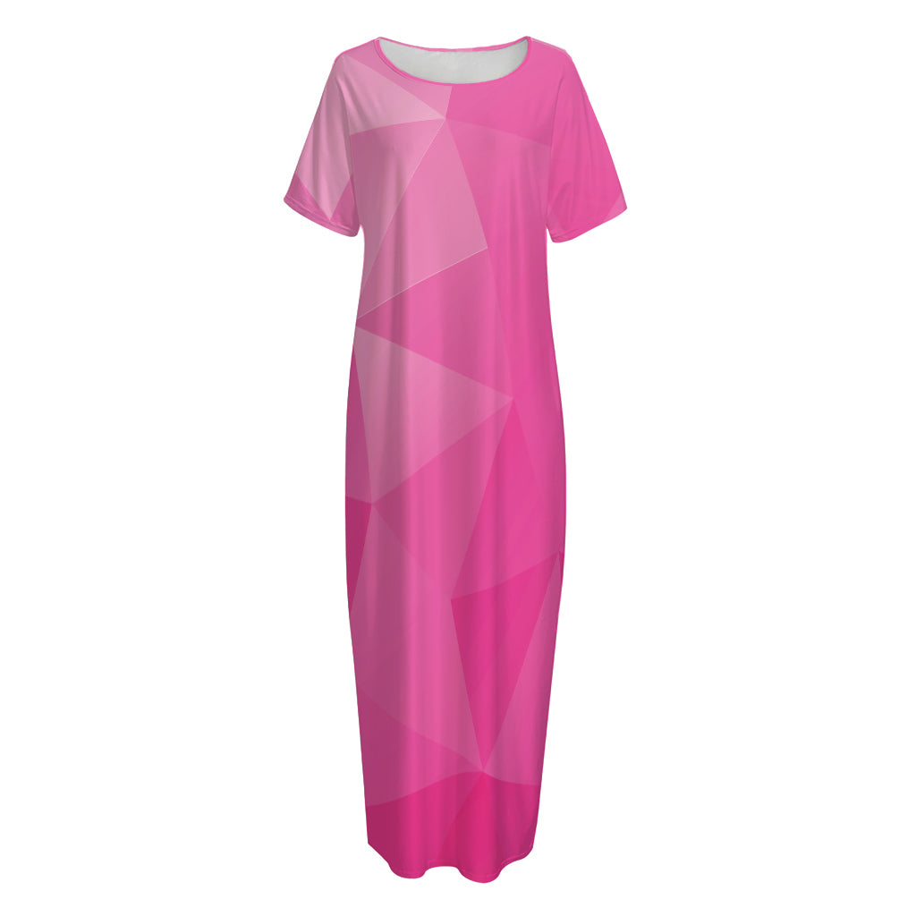 Pink Polygonal Geometric Print Short Sleeve Long Nightdress