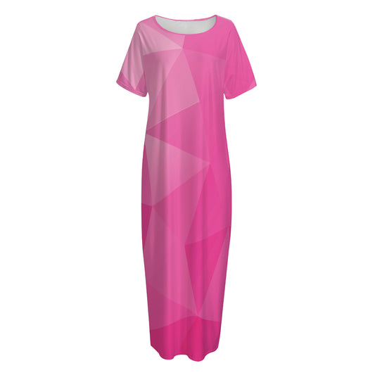 Pink Polygonal Geometric Print Short Sleeve Long Nightdress