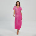 Pink Polygonal Geometric Print Short Sleeve Maxi Dress