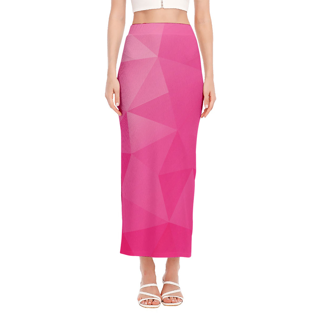 Pink Polygonal Geometric Print Side Slit Maxi Skirt